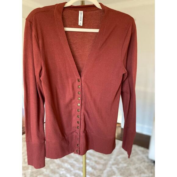Rust Knit Button-Up Zenana Cardigan Cozycore Minimalist Capsule Wardrobe Boho - Picture 1 of 5